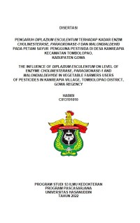 Image of PENGARUH DIPLAZIUM ESCULENTUM TERHADAP KADAR ENZIM CHOLINESTERASE, PARAOXONASE-1 DAN MALONDIALDEHID PADA PETANI SAYUR PENGGUNA PESTISIDA DI DESA KANREAPIA KECAMATAN TOMBOLOPAO, KABUPATEN GOWA